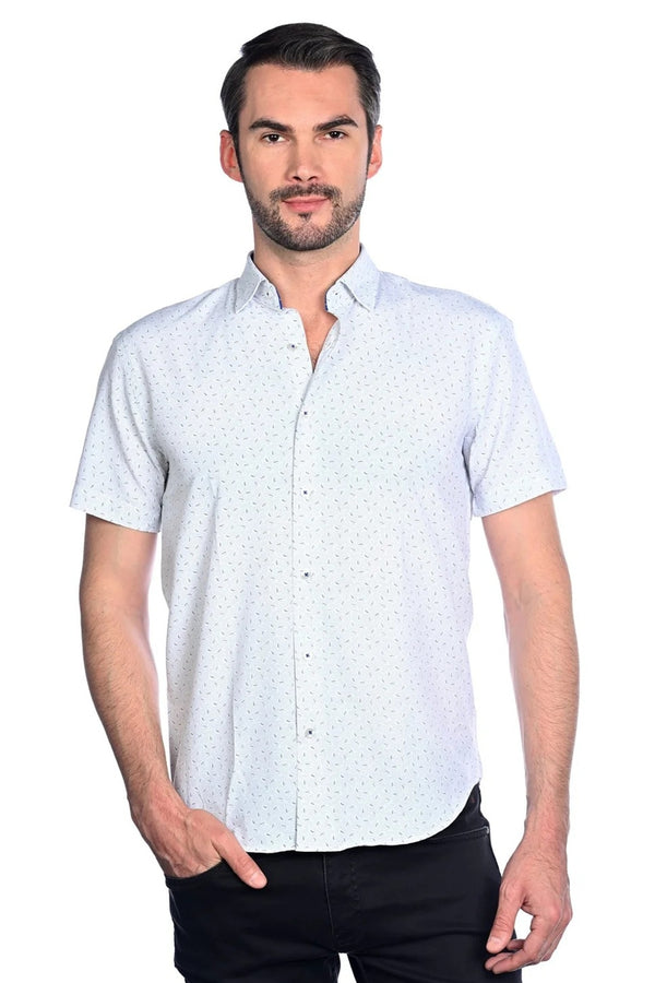 Mizumi Off White/Navy Printed Shirt