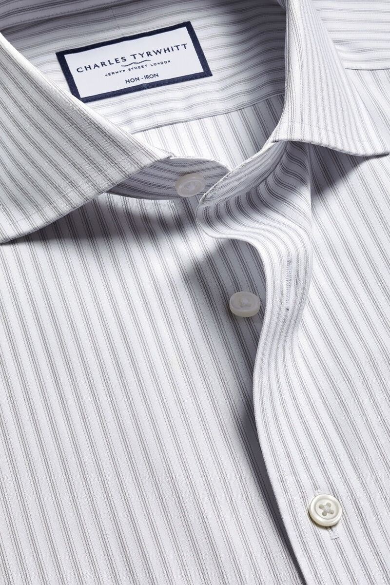 Wholesale,Charles Tyrwhitt, Charles Tyrwhitt Grey Stretch Poplin Stripe Shirt, Grey, Small-40-Tag15Medium-44-Tag16Extra Large-48-Tag17