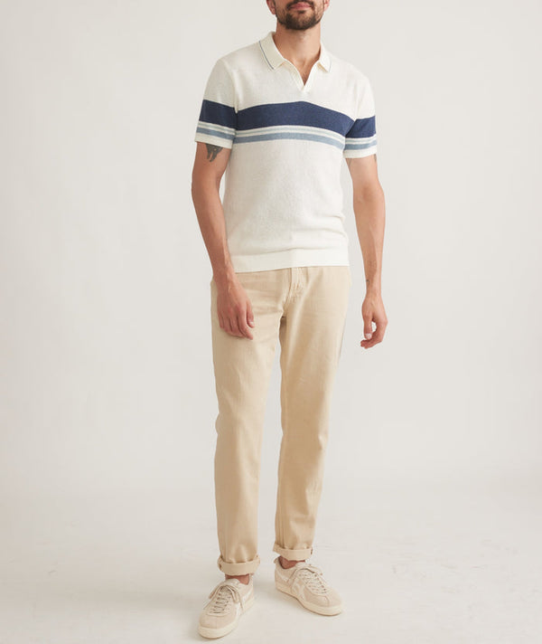 Marine Layer Cream with Blue Stripes Greyson Polo