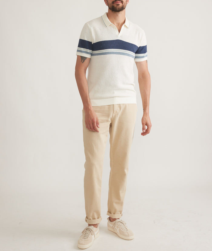 Marine Layer Cream with Blue Stripes Greyson Polo