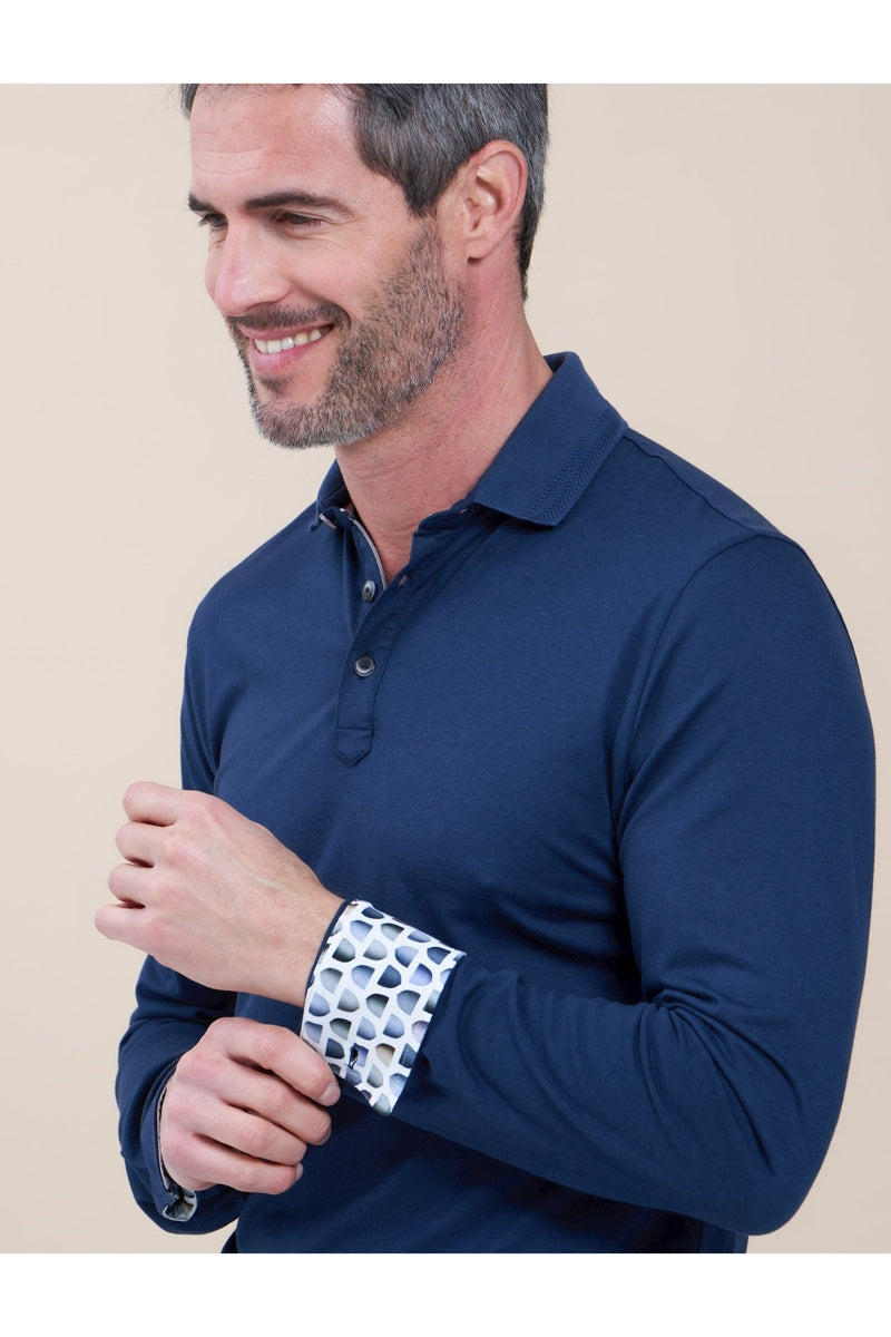 Direct From Brand,R2 Amsterdam, R2 Amsterdam Navy Jersey Polo with Contrast Lamp Print, Blue, Medium-38-TagM