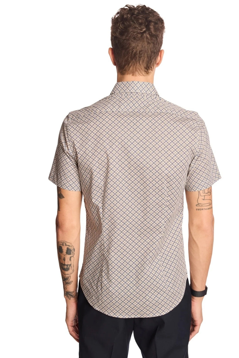 Wholesale,Paisley & Gray, Paisley & Gray Tan/Navy Floral Print Shirt, Tan, Small-39-TagSMedium-41-TagMLarge-44-TagLExtra Large-47-TagXL