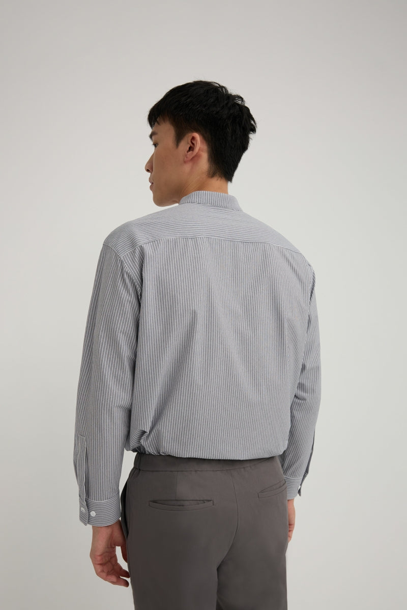 Direct From Brand,FYNE, FYNE Navy/White Stripe Stand Collar Moisture Absorption Shirt, Blue, Large-46-TagL
