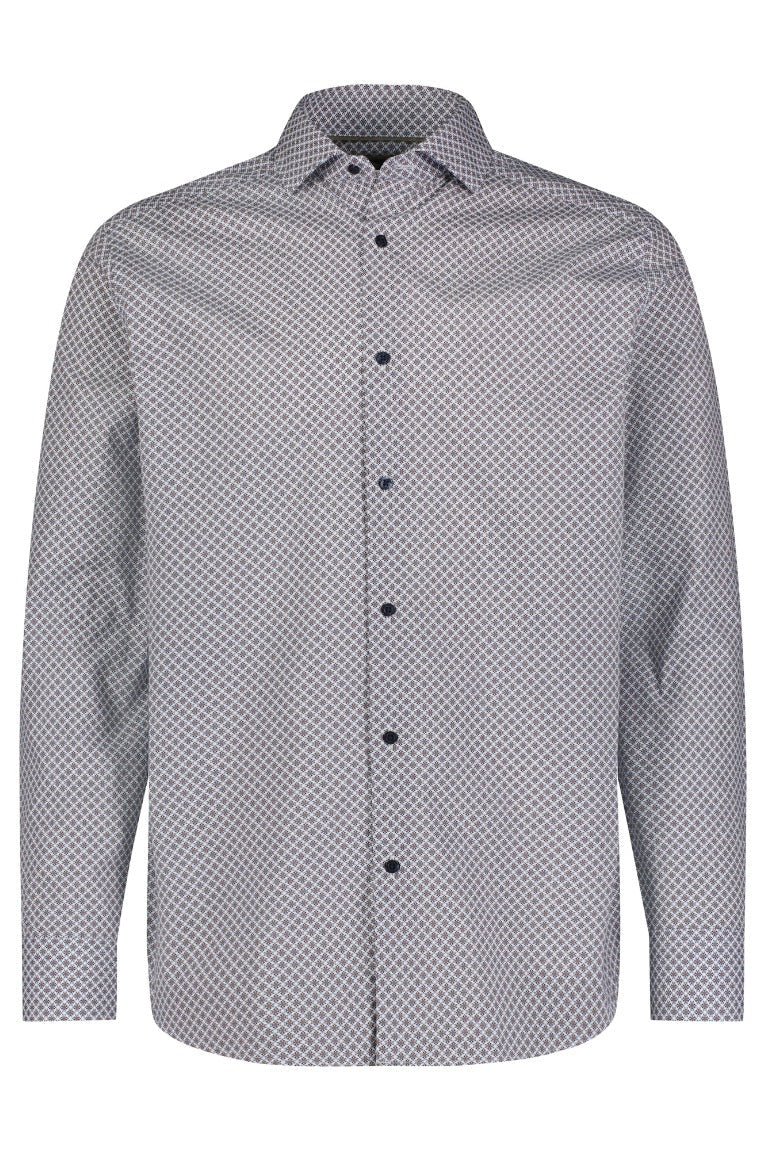 Wholesale,Luchiano Visconti, Luchiano Visconti Brown Floral Geo Print Italian Spread Collar Shirt, Brown, Medium-44-TagMLarge-48-TagLExtra Large-51-TagXL