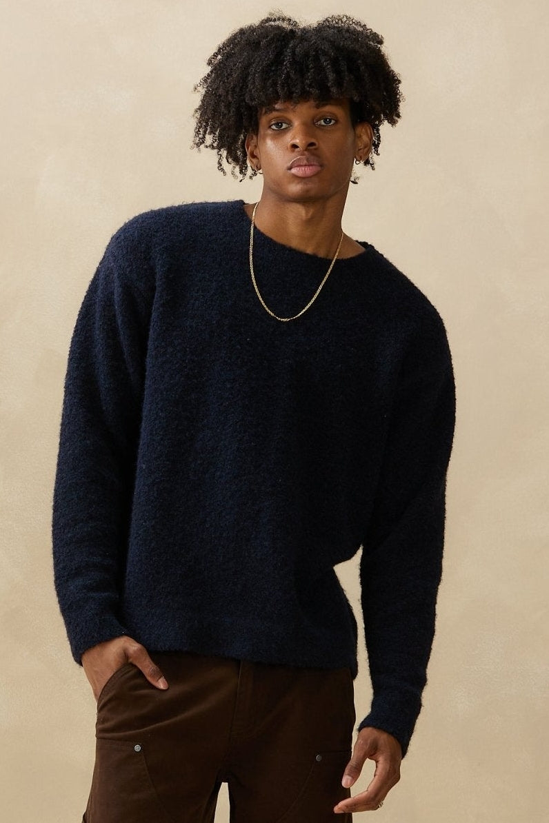 Wholesale,Kuwalla, Kuwalla Navy Boucle Knit Crewneck Sweater, Blue, Extra Large-50-TagXL