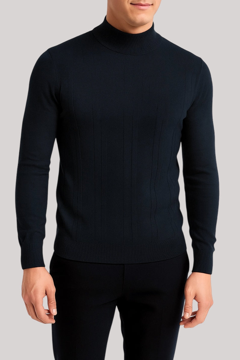 Wholesale,Jakamen, Jakamen Dark Navy Mockneck Textured Sweater, Blue, Small-39-TagM