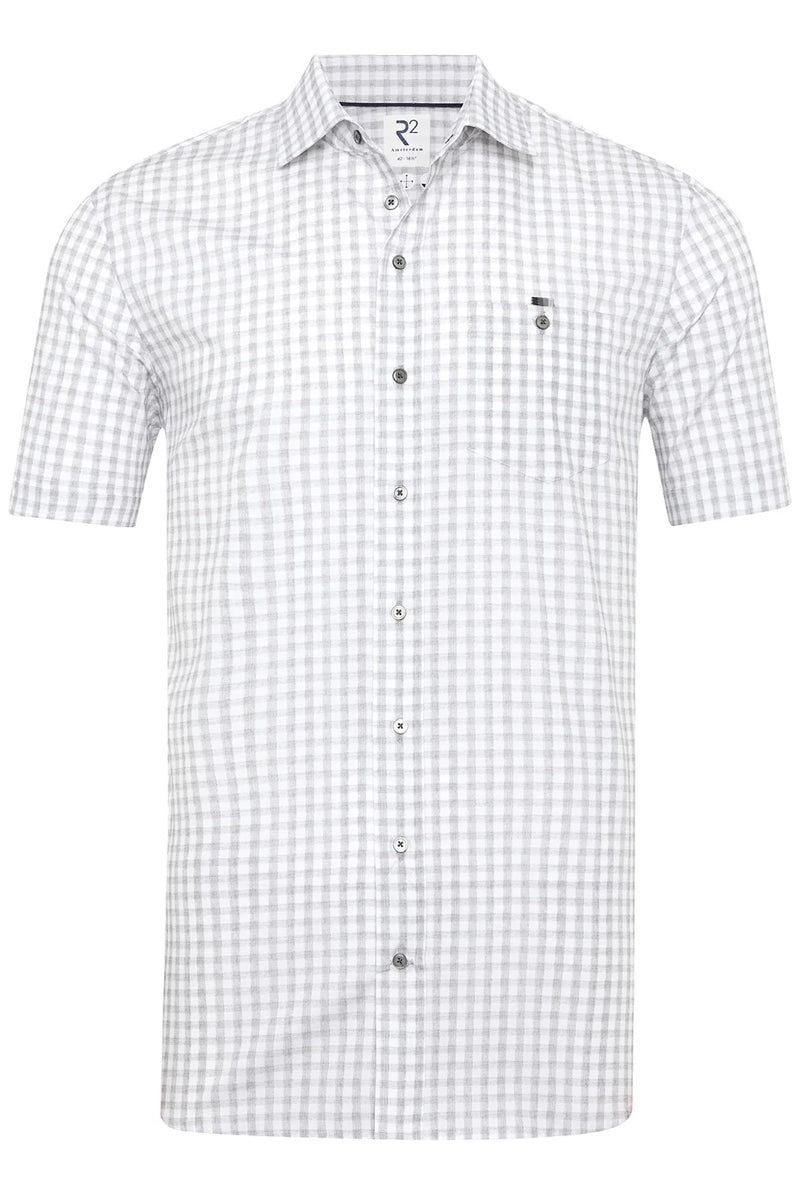 Direct From Brand,R2 Amsterdam, R2 Amsterdam Grey/White Checkered Poplin Shirt, Grey, Extra Extra Large-50-Tag44