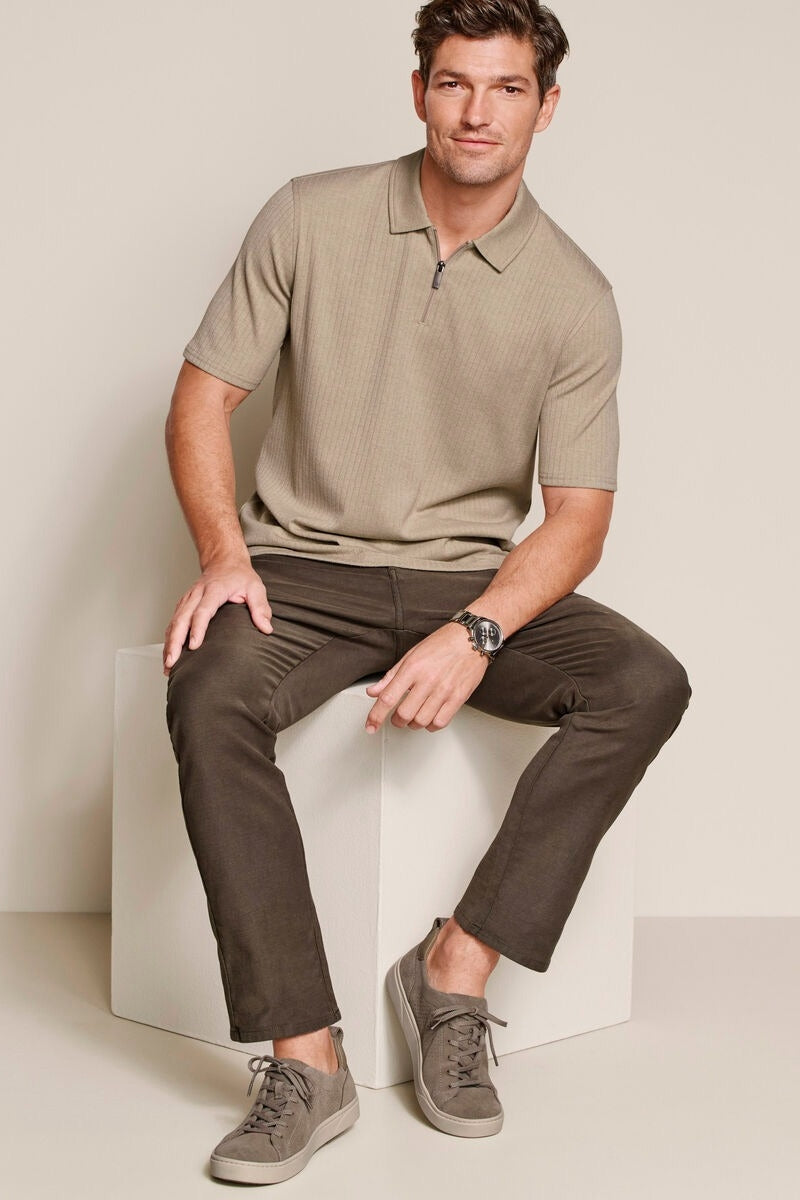 Wholesale,Johnston & Murphy, Johnston & Murphy Stone Ribbed Qtr Zip Polo, Tan, Large-48-TagLMedium-44-TagMExtra Large-50-TagXL