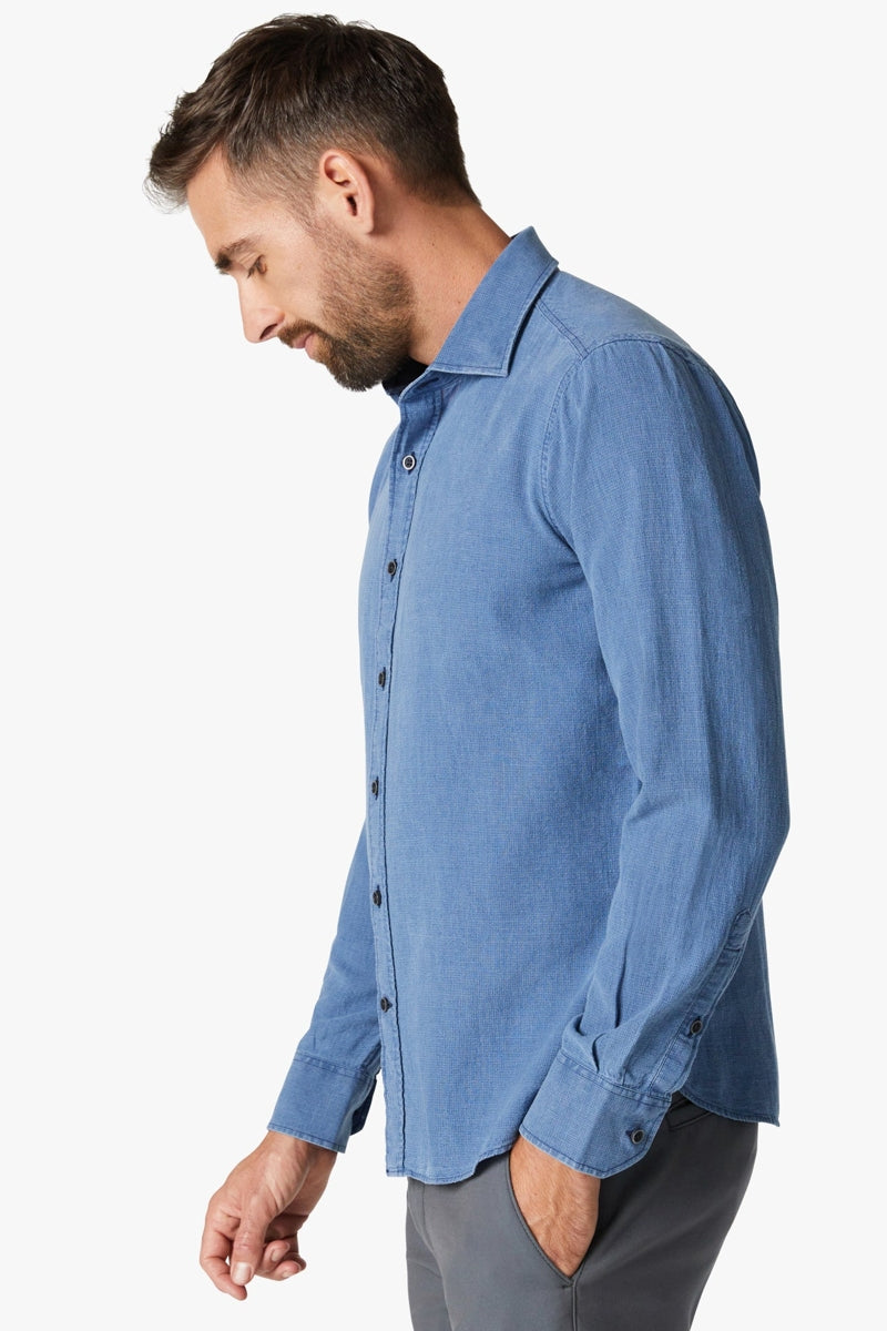 Wholesale,34 Heritage, 34 Heritage Indigo Mini Check Waffle Textured Shirt, Blue, Medium-44-TagM