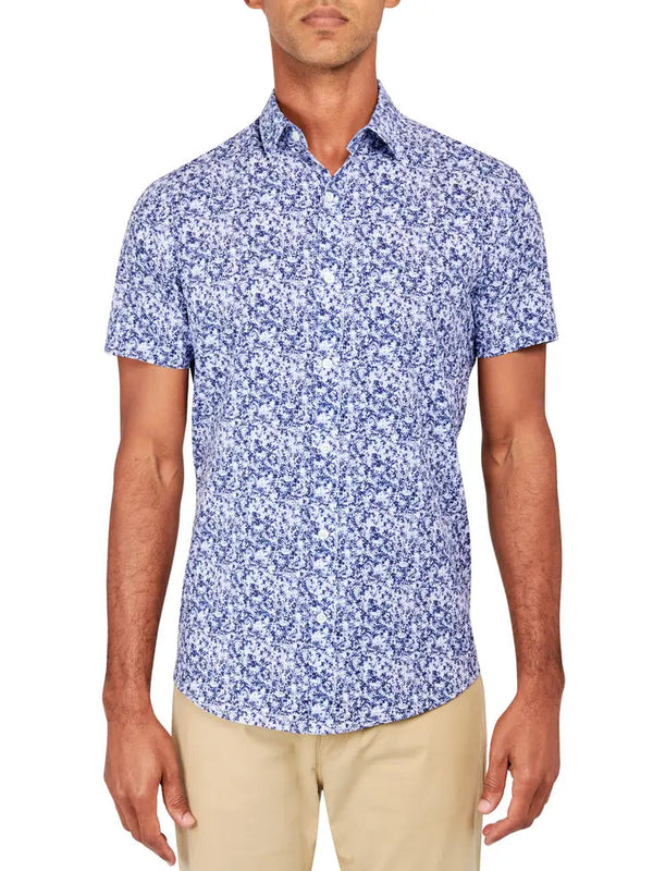 W.R.K Medium Blue Abstract Printed 4-Way Stretch Short Sleeve Shirt