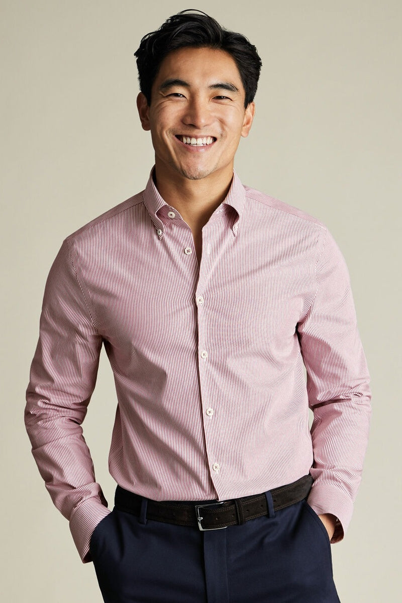 Wholesale,Charles Tyrwhitt, Charles Tyrwhitt Maroon Red Oxford Stripe Shirt, Red, Medium-44-Tag16Extra Large-48-Tag17Small-40-Tag15