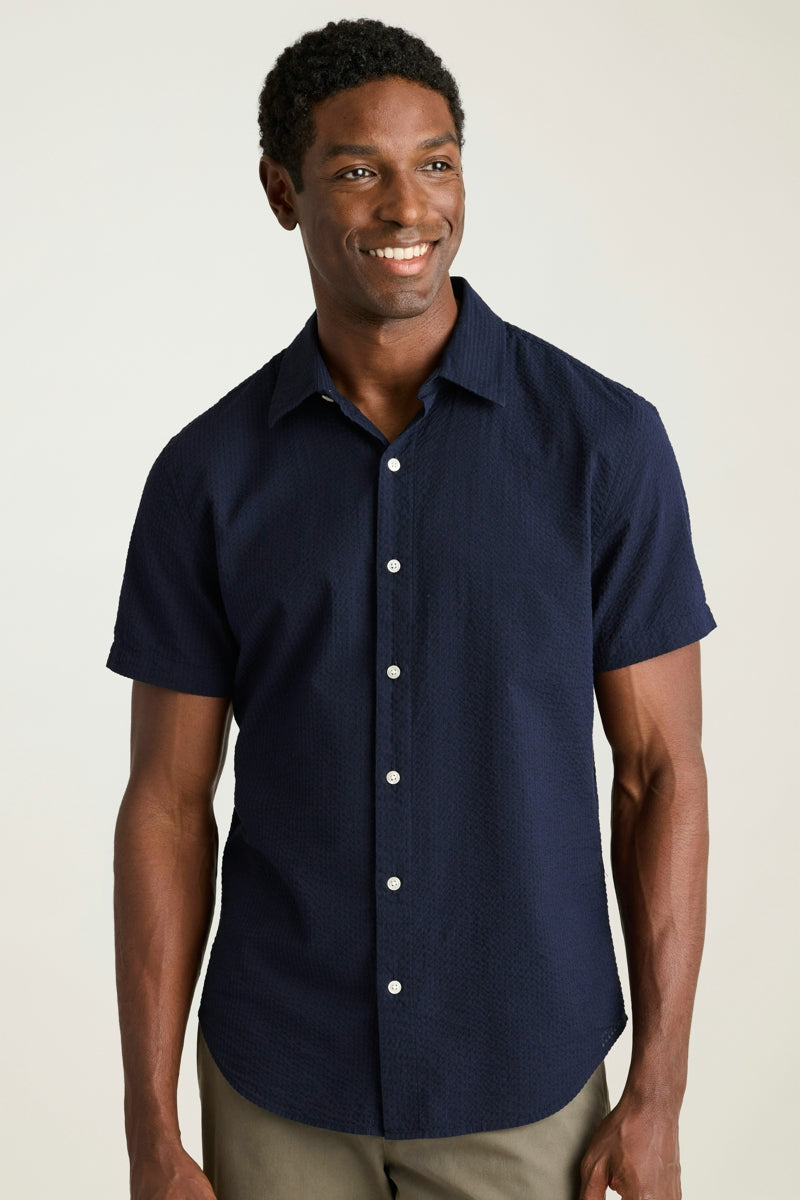 Wholesale,Bonobos, Bonobos Dark Navy Seersucker Short Sleeve Shirt, Blue, Large-45-TagL