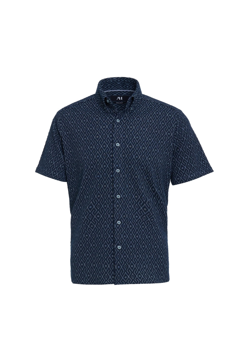 Wholesale,Luchiano Visconti, American Heritage Navy Jacquard Knitted Diamond Quilted Shirt, Blue, Medium-44-TagM