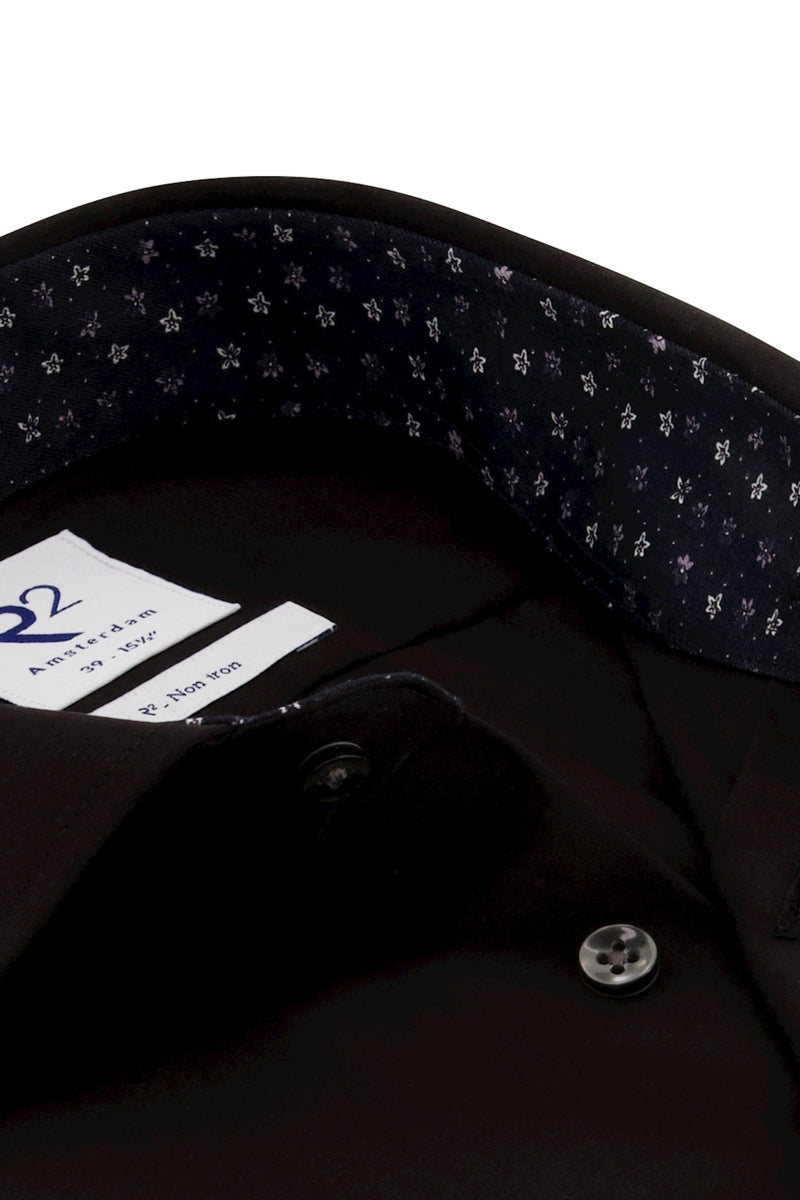 Direct From Brand,R2 Amsterdam, R2 Amsterdam Black Non-iron Cotton Shirt, Black, Medium-43-Tag39