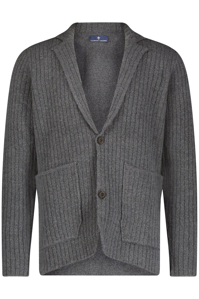 Wholesale,Luchiano Visconti, Luchiano Visconti Charcoal Ribbed Sweater Cardigan, Grey, Small-42-TagSMedium-44-TagMExtra Large-48-TagXL