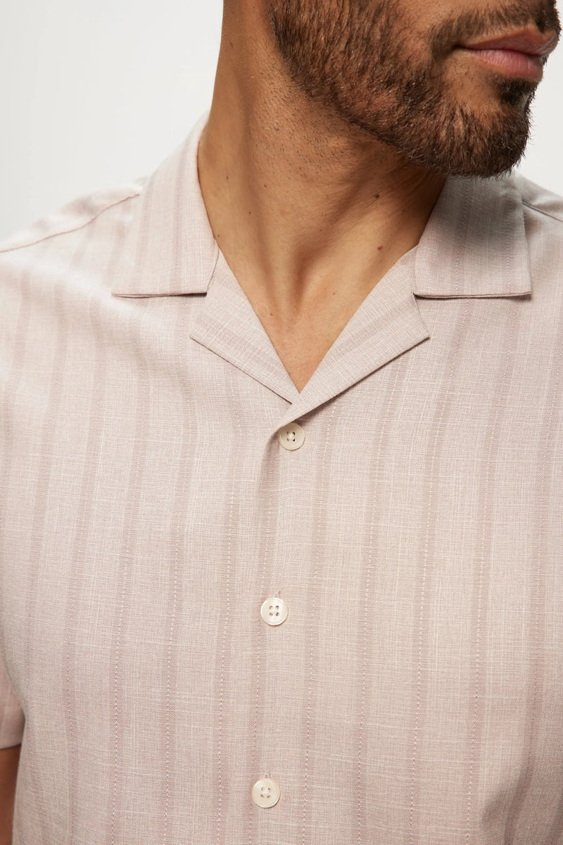 Faire,Julian & Mark, Julian & Mark Blush Stripe Dobby Camp Shirt, Tan, Extra Large-49-TagXL