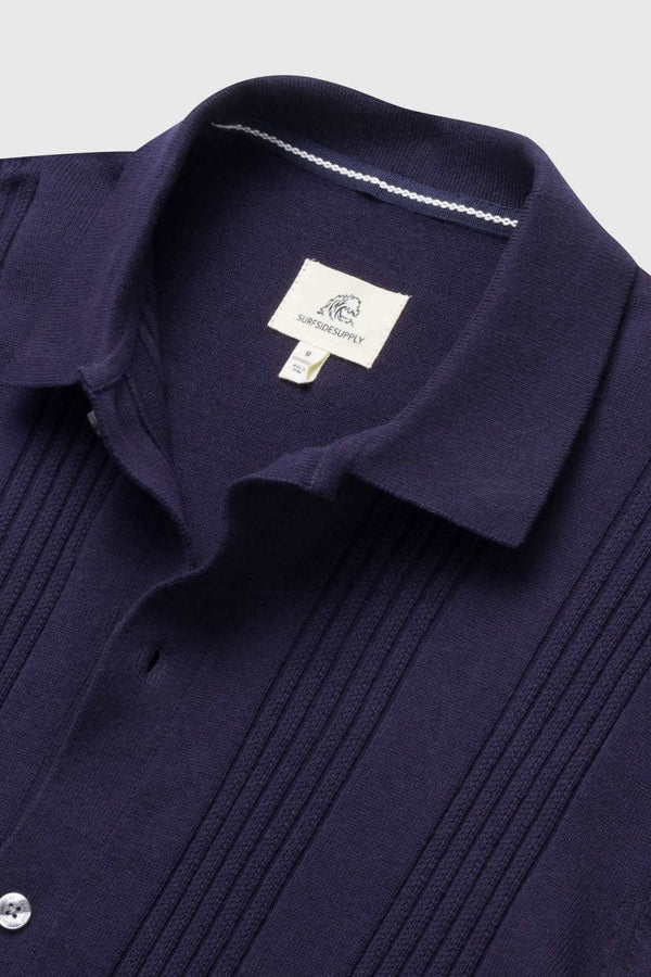 Wholesale,Surfside Supply, Surfside Supply Navy Vertical Stripe Rib Knit Shirt, Blue, Medium-42-TagM
