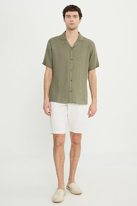 Wholesale,Altinyildiz Classics, Altinyildiz Classics Khaki Linen/Cotton Blend Shirt, Green, Medium-45-TagM