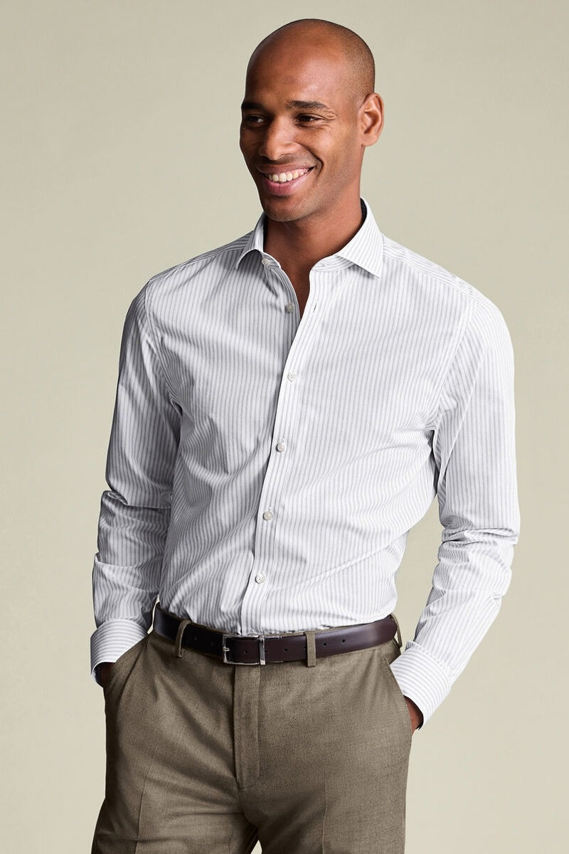 Wholesale,Charles Tyrwhitt, Charles Tyrwhitt Grey Stretch Poplin Stripe Shirt, Grey, Small-40-Tag15Medium-44-Tag16Extra Large-48-Tag17
