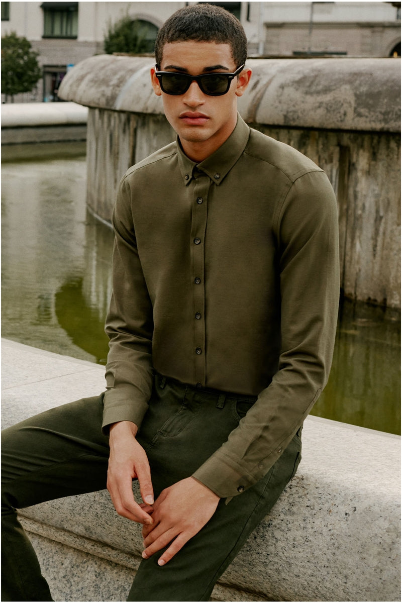 Wholesale,Altinyildiz Classics, Altinyildiz Classics Olive Cotton Oxford Slim Fit Shirt, Green, Extra Large-50-TagXXL