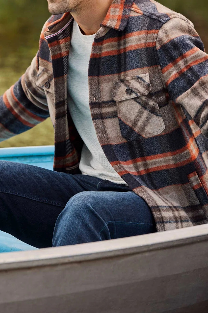 Wholesale,Flag & Anthem, Flag & Anthem Oatmeal/Navy Brushed Plaid Shacket, Tan, Extra Extra Large-58-TagXXL