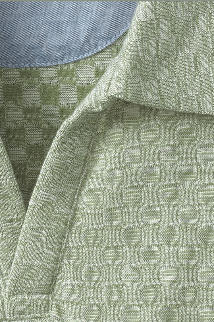 Wholesale,Johnston & Murphy, Johnston & Murphy Sage Basketweave Textured V-Neck Polo, Green, Small-42-TagSMedium-45-TagMExtra Large-51-TagXL