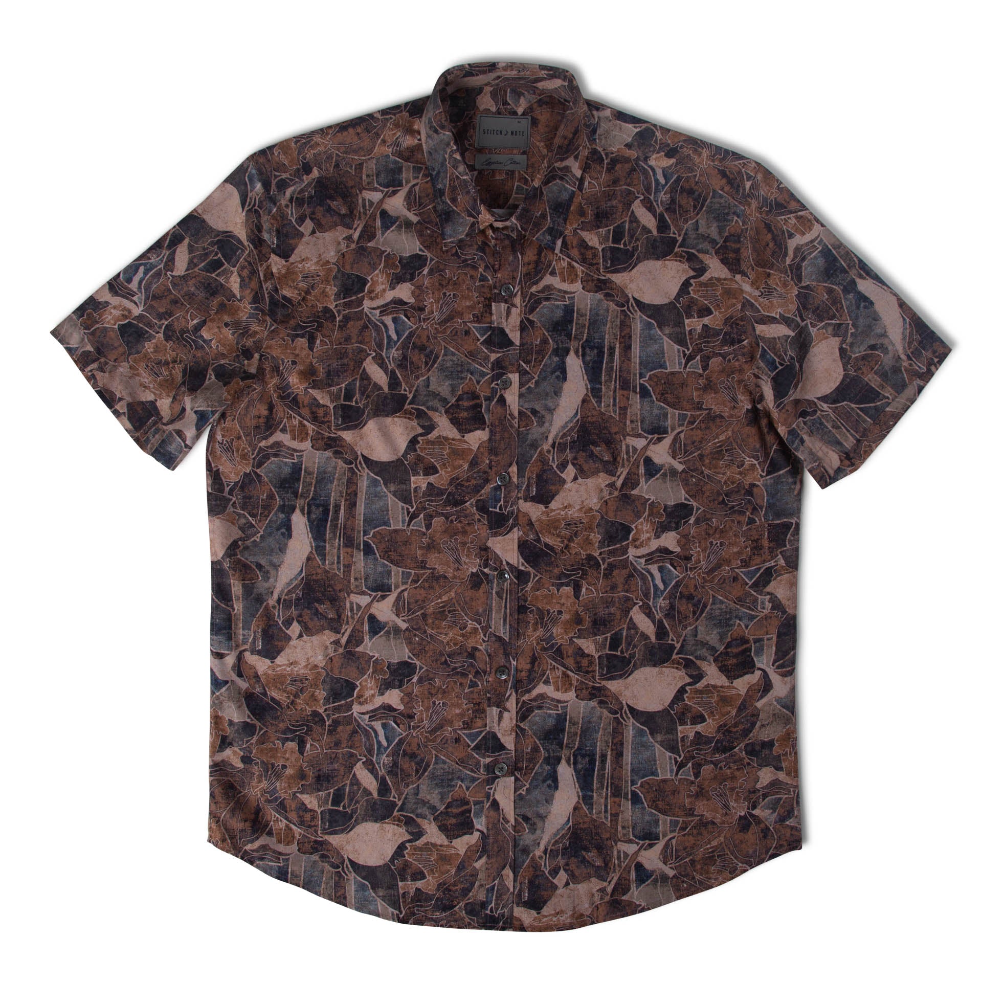 Brand Partner,Stitch Note, Stitch Note Brown Geometric Floral Outline Print Classic Shirt, Brown, Small-40-TagSMedium-42-TagMMedium-44-TagLLarge-46-TagXLExtra Large-48-TagXXL