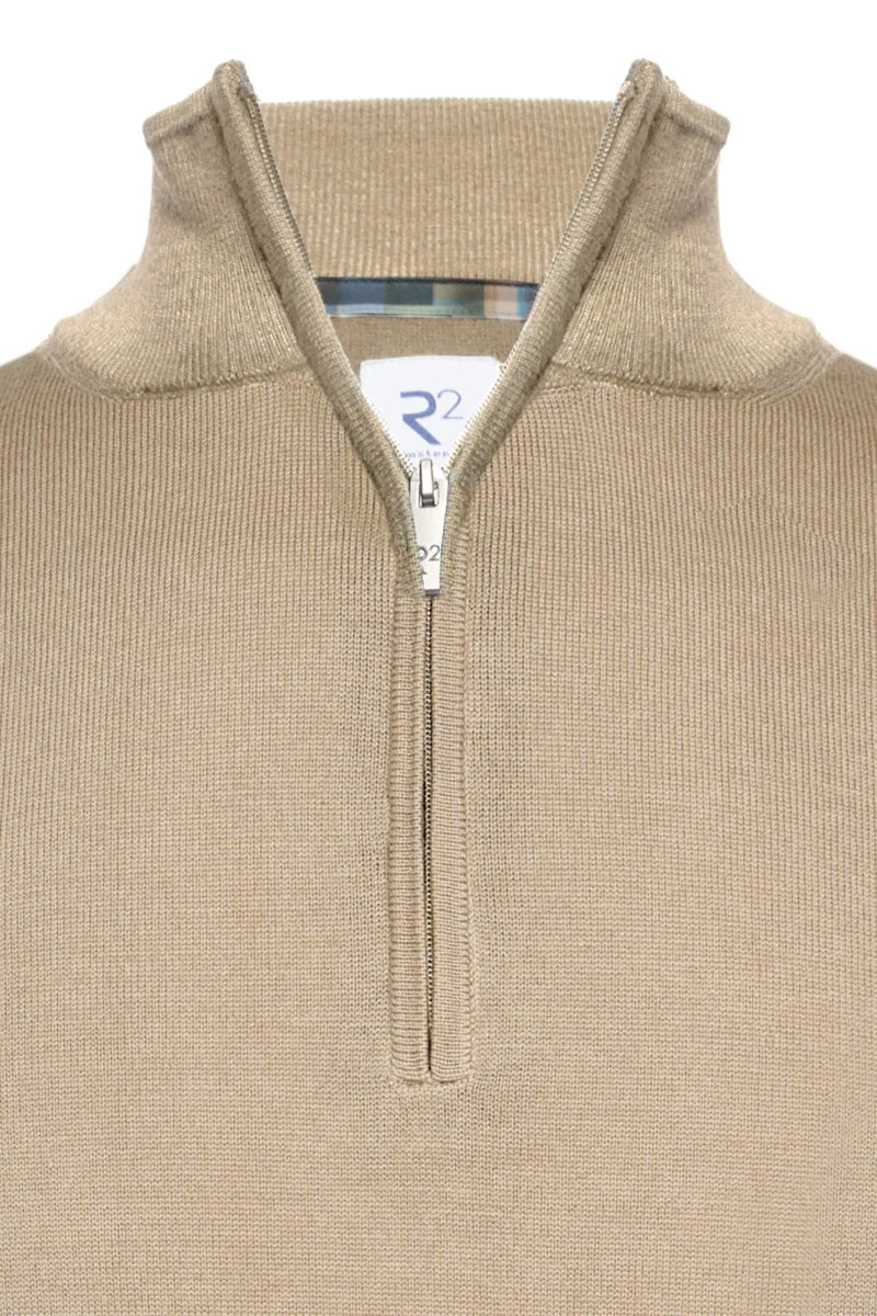 Direct From Brand,R2 Amsterdam, R2 Amsterdam Taupe 100% Merino Wool Zip Pullover, Tan, Medium-41-TagM