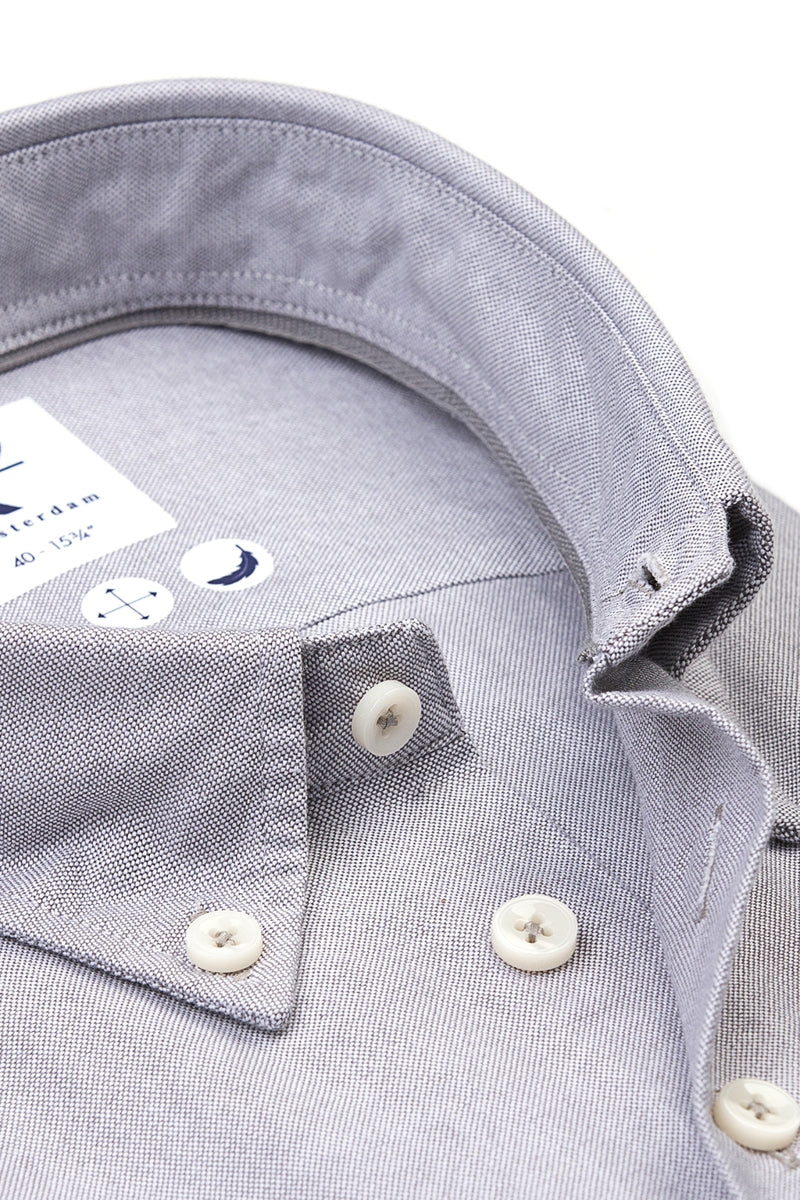 Direct From Brand,R2 Amsterdam, R2 Amsterdam Grey 100% Cotton Short Sleeve Button Up Shirt, Grey, Large-46-Tag42