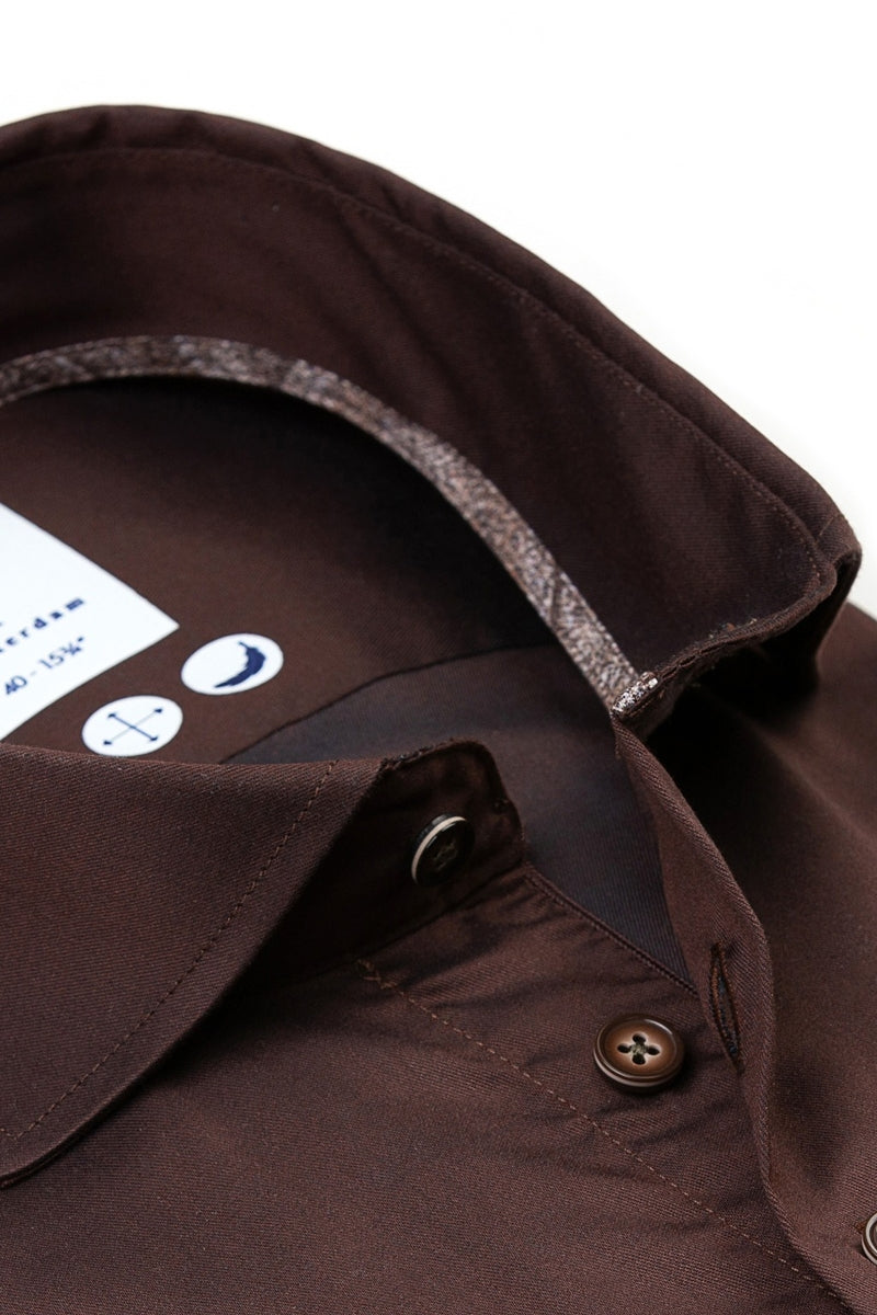 Direct From Brand,R2 Amsterdam, R2 Amsterdam Dark Brown Dress Shirt, Brown, Medium-42-Tag39Extra Extra Large-54-Tag46Medium-44-Tag40