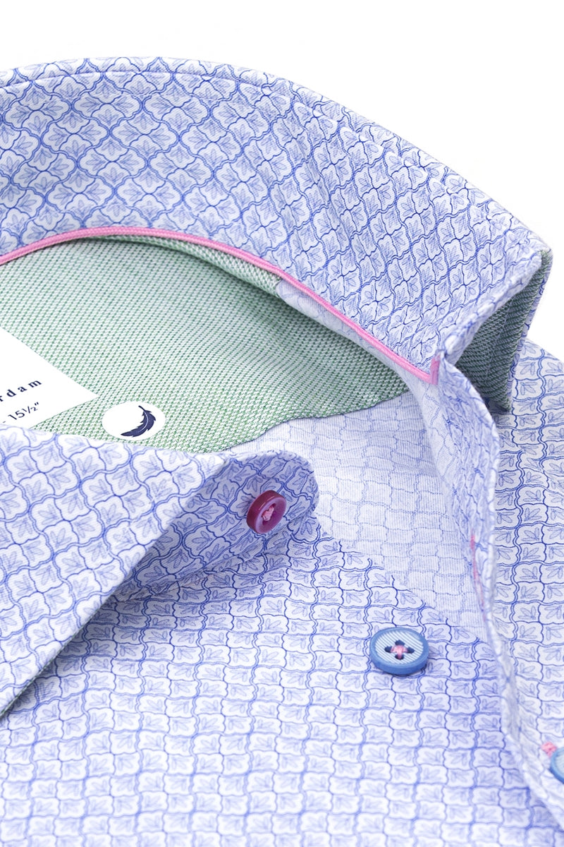 Direct From Brand,R2 Amsterdam, R2 Amsterdam Blue Floral Print Cotton Shirt, Blue, Small-40-Tag39