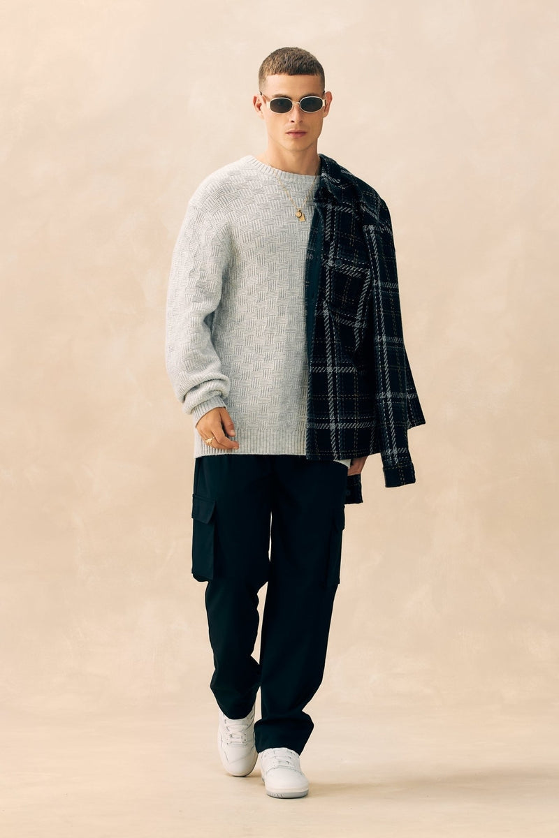 Wholesale,Kuwalla, Kuwalla Light Grey Basketweave Crewneck Sweater, Grey, Large-46-TagL