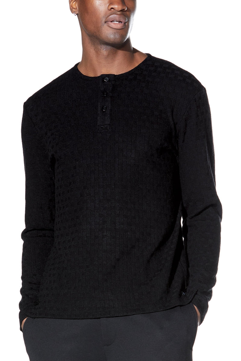 Wholesale,Civil Society, Civil Society Black Basket Weave Pattern Henley, Black, Extra Large-45-TagXL