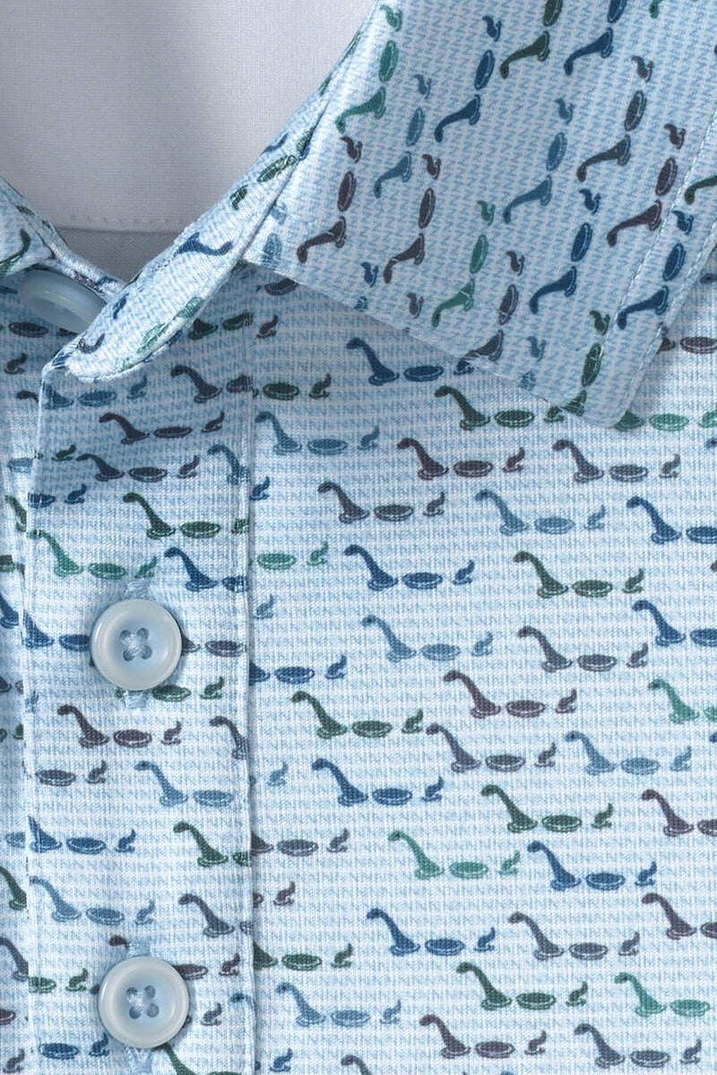Wholesale,Johnston & Murphy, Johnston & Murphy Light Blue Water Monster Print Performance Polo, Blue, Medium-44-TagM