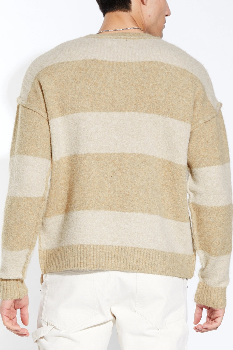 Wholesale,Civil Society, Civil Society Khaki Striped Fuzzy Jersey Knit Oversized Sweater, Tan, Medium-48-TagM