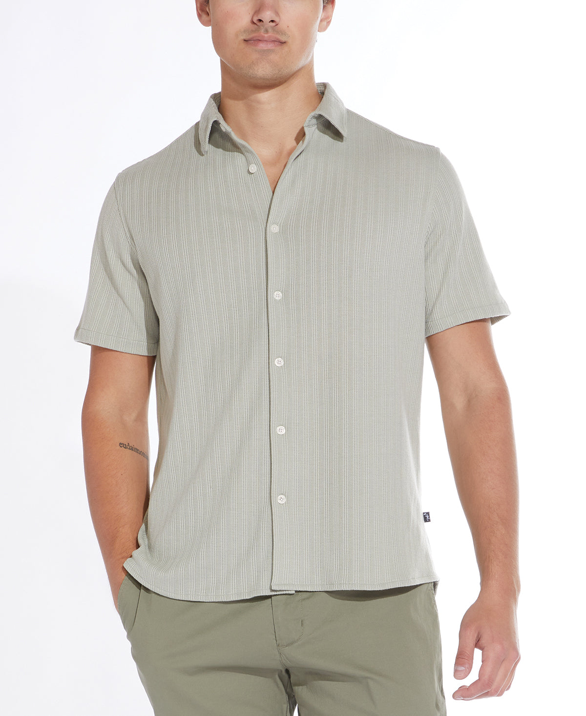 Wholesale,Civil Society, Civil Society Sage Green Knit Striped Jacquard Short Sleeve Shirt, Green, Medium-41-TagM