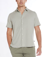 Civil Society Sage Green Knit Striped Jacquard Short Sleeve Shirt