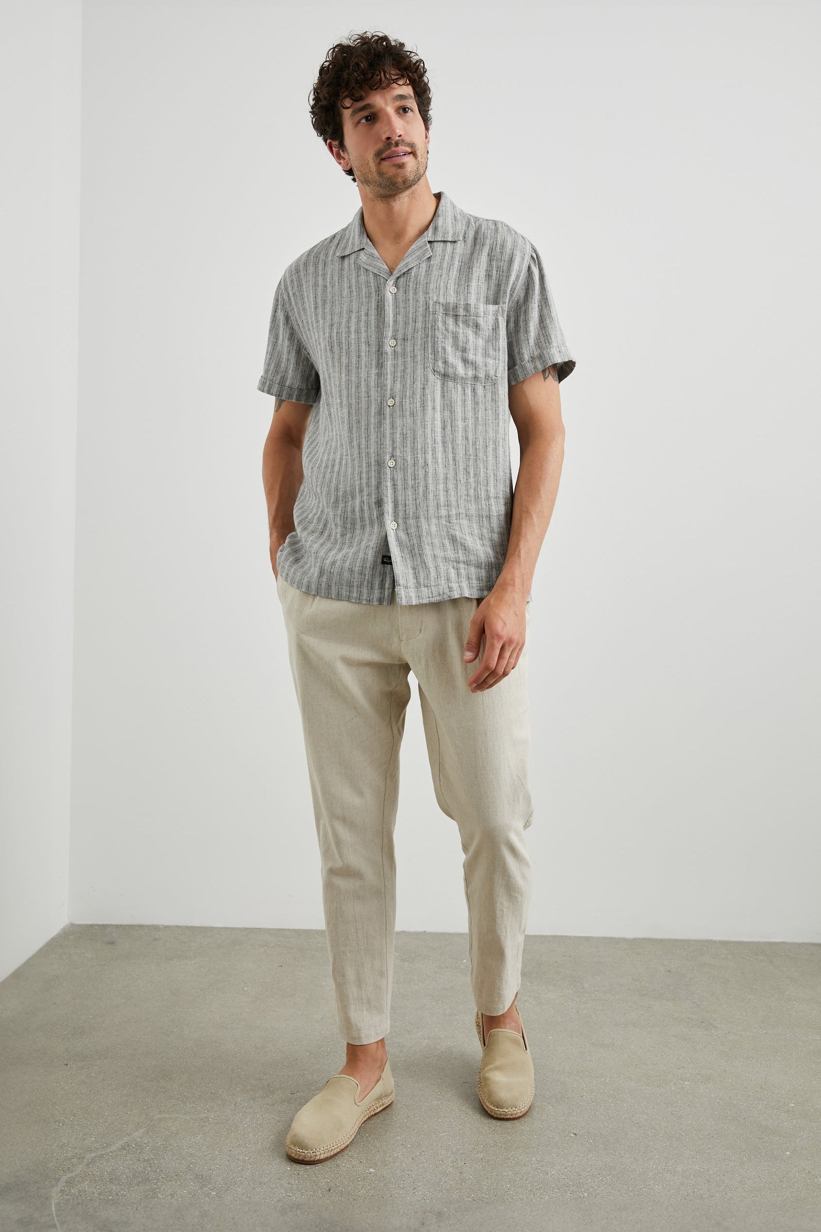 Wholesale,Rails, Rails Khaki Navy Stripe Short Sleeve Linen/Rayon Blend Shirt, Blue, Extra Large-48-TagXL