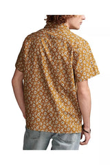 Lucky Brand Gold Dandelion Printed Camp Collar Short Sleeve Shirt