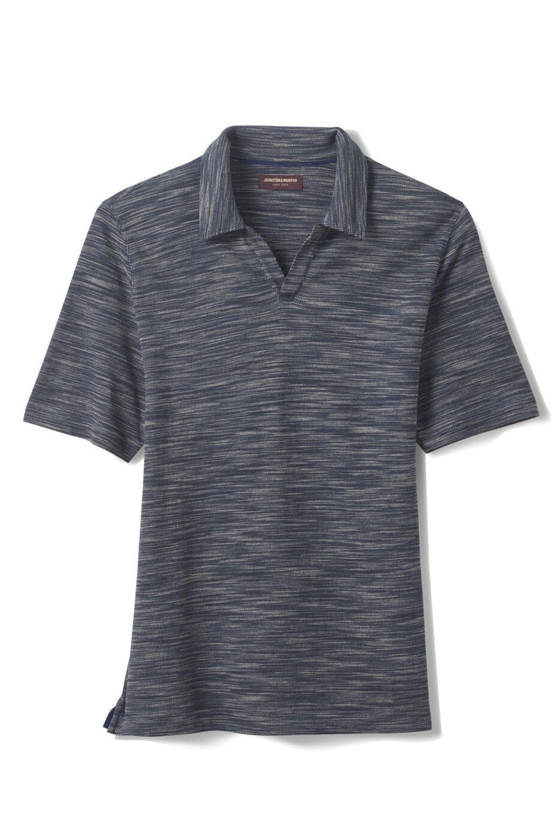 Wholesale,Johnston & Murphy, Johnston & Murphy Navy Striated Textured V-Neck Polo, Blue, Large-48-TagL