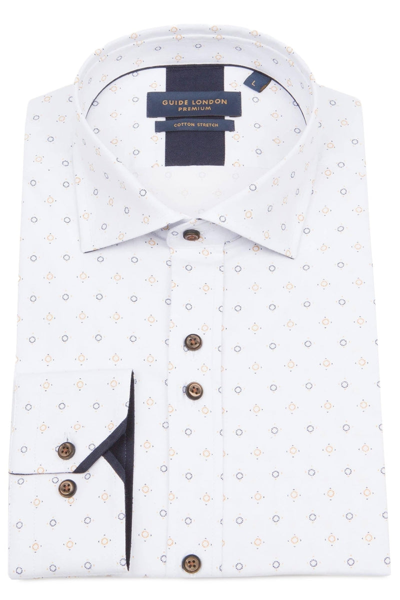 Faire,Guide London, Guide London White Motif Print Dress Shirt, White, Medium-42-TagL