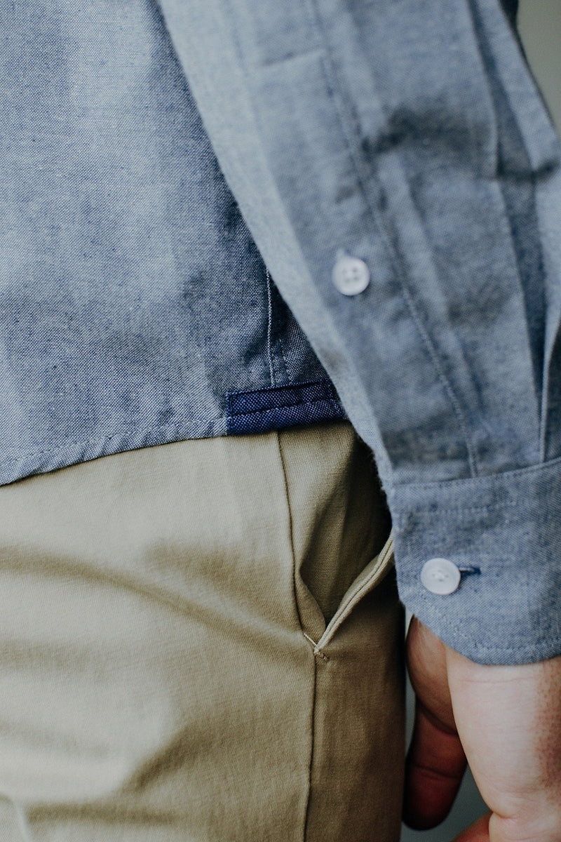 Faire,Alynn, Alynn Dark Blue Chambray Slightly Brushed Slim Fit Shirt, Blue, Extra Extra Large-51-TagXXLMedium-42-TagMLarge-45-TagLExtra Large-48-TagXL