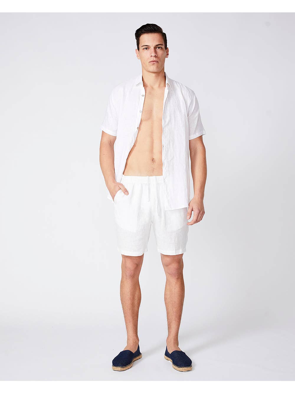 Faire,Merlino Street, Merlino Street White Linen Short Sleeve Button Shirt, White, Large-45-TagL