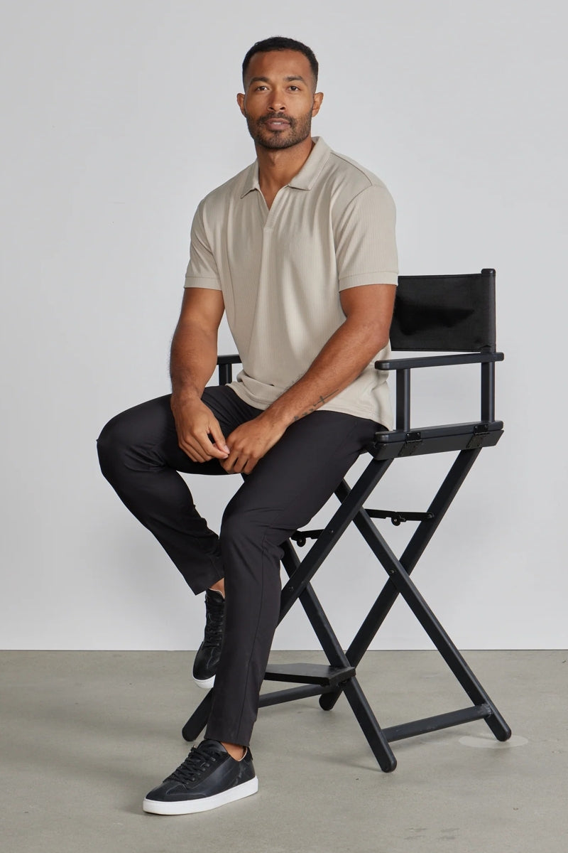 Wholesale,BYLT, BYLT Latte Ribbed Drop-cut Open V Polo, Tan, Large-45-TagL
