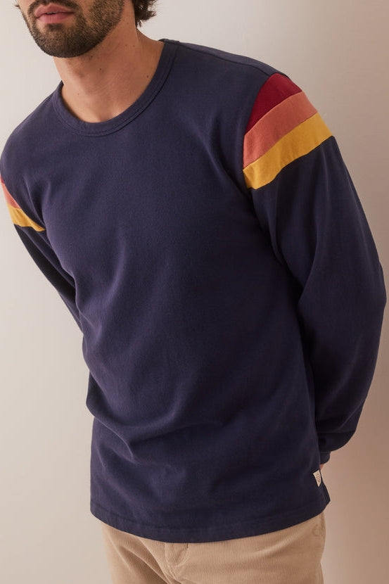 Wholesale,Marine Layer, Marine Layer Indigo Brushed Jersey Sweatshirt with Contrast Sleeves, Blue, Small-40-TagSMedium-43-TagMLarge-46-TagLExtra Large-48-TagXLExtra Extra Large-52-TagXXL