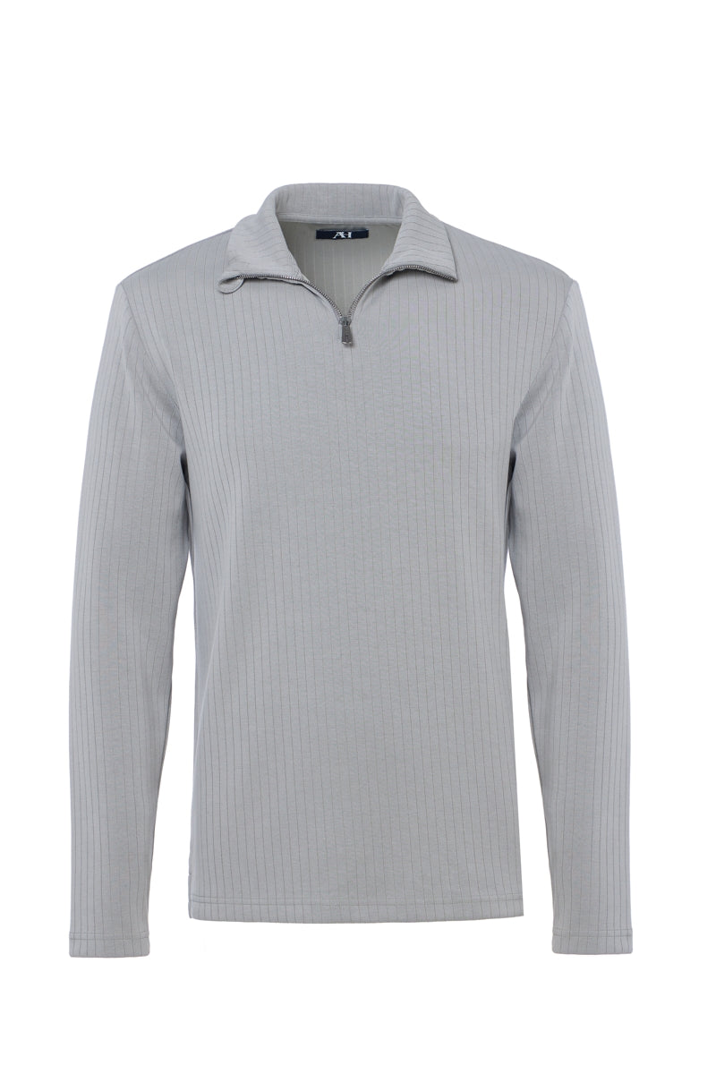 Wholesale,American Heritage, American Heritage Melange Grey Ribbed Stripe Qtr Zip, Grey, Medium-42-TagM