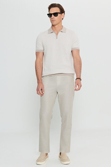 Altinyildiz Classics Beige Qtr Zip Pique Textured Knit Polo