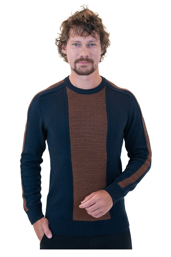 Mizumi Navy with Brown Color Block Sweater