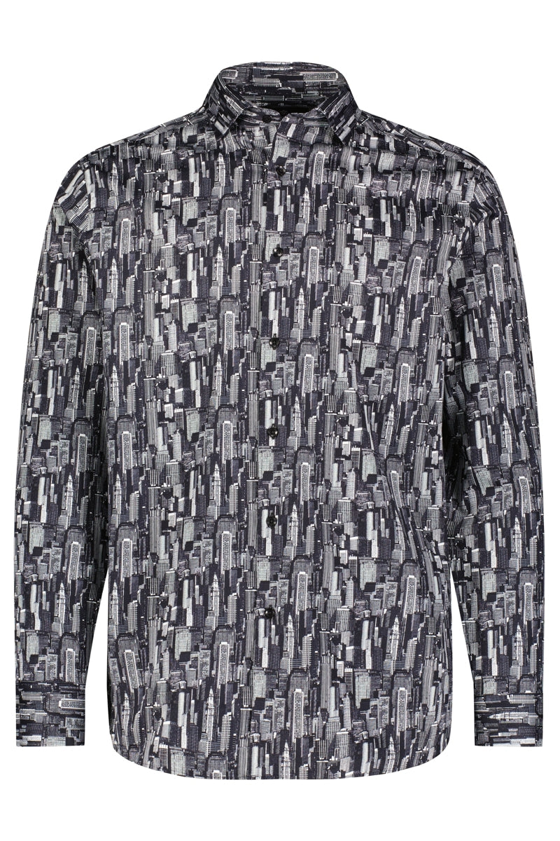 Luchiano Visconti Black City Scape Printed Shirt