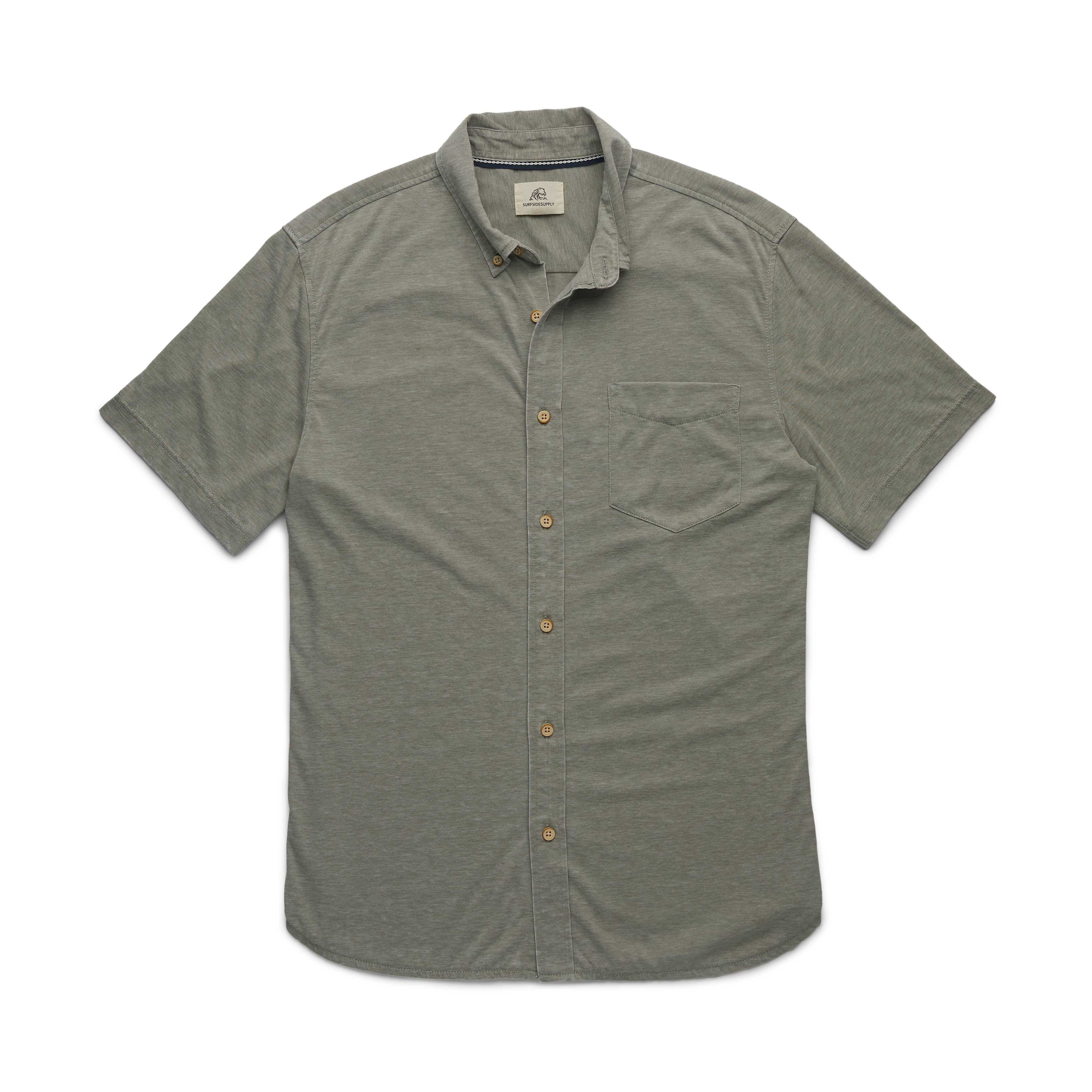 Faire,Surfside Supply, Surfside Supply Pastel Olive Green Burnout Knit Button Up Short Sleeve Shirt, Green, Large-46-TagL